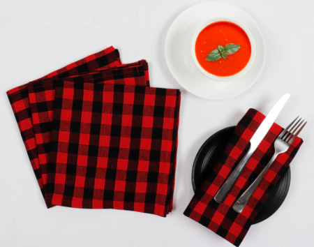 Cotton Solid Red Xmas Plaid Kitchen Napkins Pack of 4