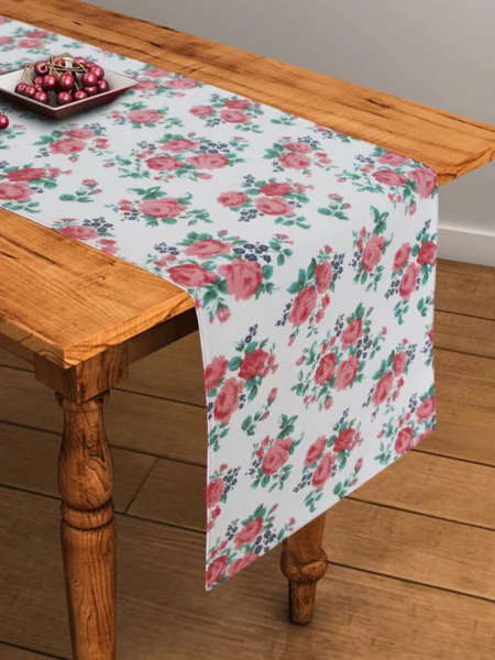 Cotton Small Pink Rose Table Runner
