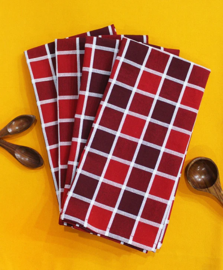 Cotton Xmas Check Red Kitchen Towels