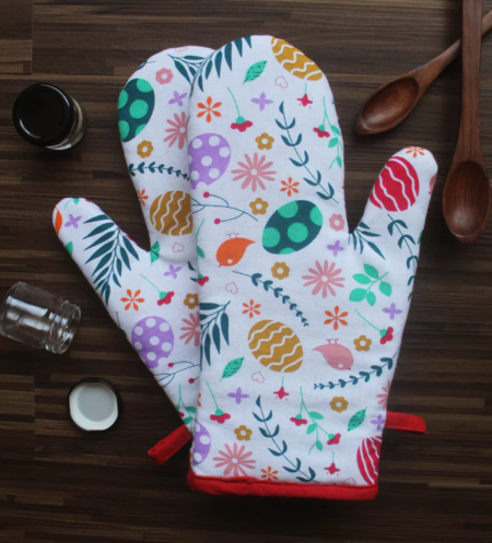 Cotton Printed Flower Oven Gloves
